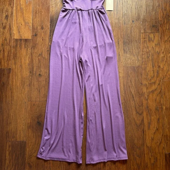 CIDER Purple Ribbed Wide Leg Jumpsuit - Picture 5 of 10
